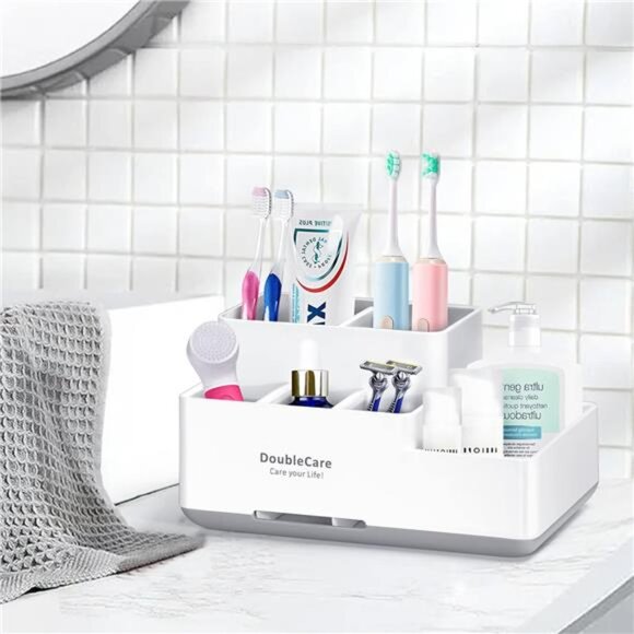 Toothbrush Holder Bathroom Organizer Countertop Caddy Toothpaste Shaver Storage - Picture 2 of 7